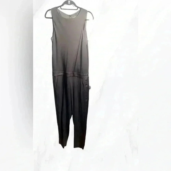 Rag and bone day 2 nite stylish black sleeveless leather trim jumpsuit romper 6 - Picture 2 of 6